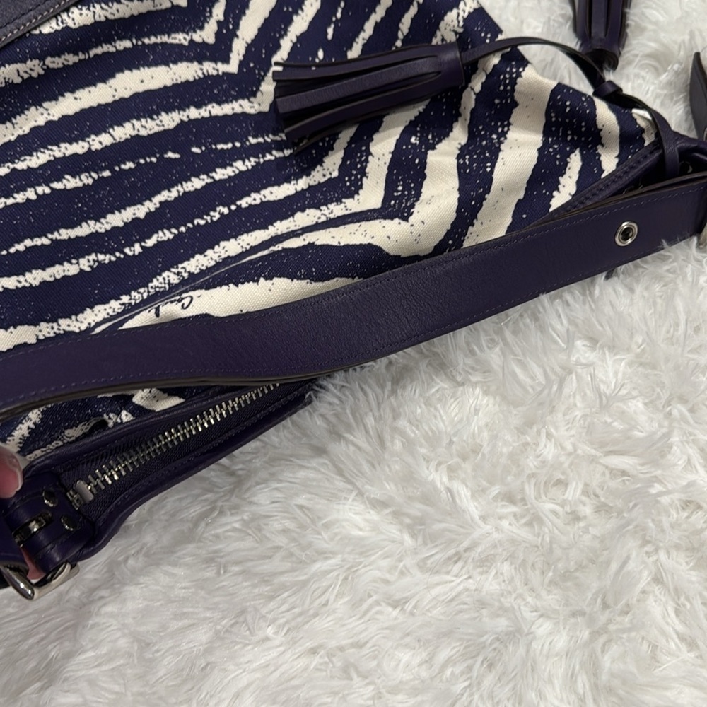 Coach Legacy Zebra Print Leather Trim Duffel Shoulder Bag in SV/Marine - Picture 7 of 16